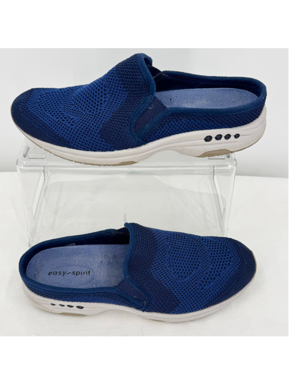 Easy Spirit Slip On Mule Sneakers Blue Textile Cushioned Comfort Casual Sz 7N